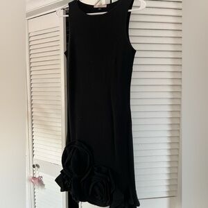 Valentino RED Roses Black Wool Blend Dress